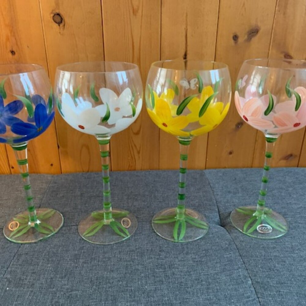 Abbott Hand Painted Wine Glasses, Set of 4